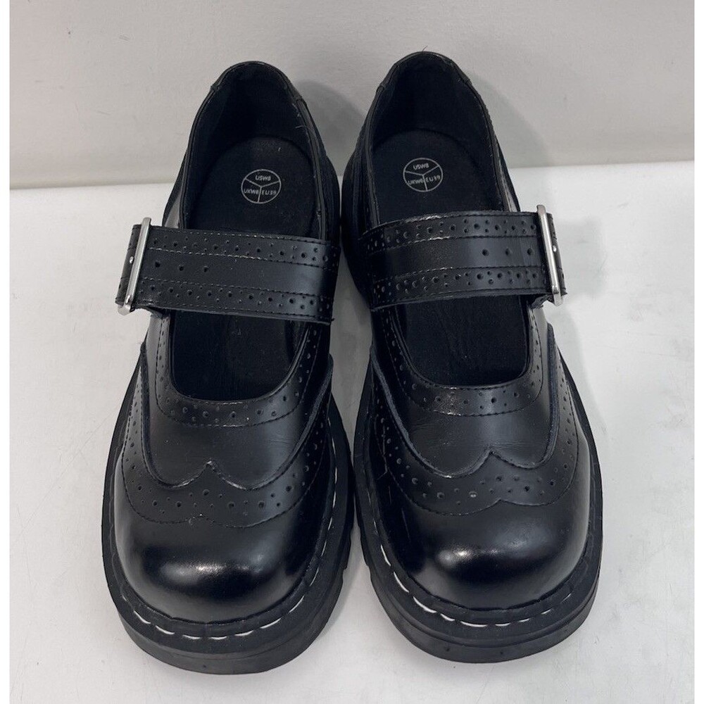 T.U.K. Leather Brogue Black Mary Janes Round Toe Strap Oxford Shoes Women's 8